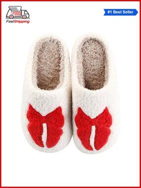 🎅 Plush Memory Foam Bow Slippers Cute Cozy Winter House Shoes